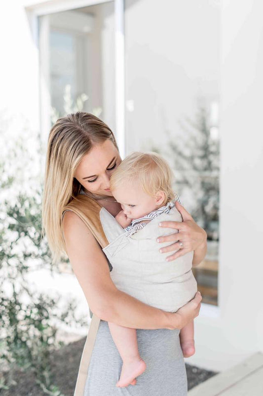 CLASSIC CARRY - Wheat Linen & Toffee Leather - Zozinette Baby Carriers